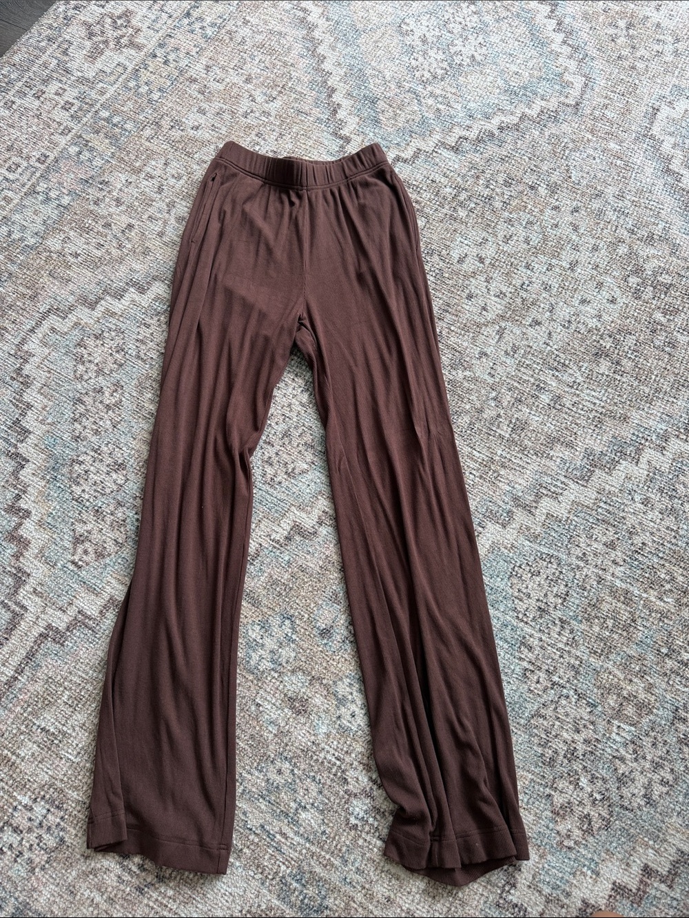 Brown Ribbed White Fox Lounge Pants